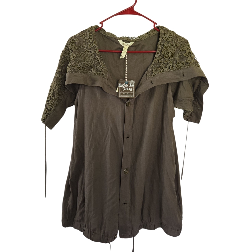 Matilda Jane Charcoal Blouse with Lace Accents